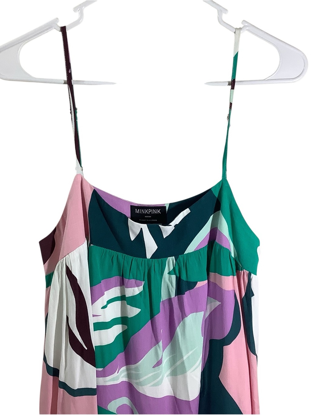 Minkpink Abstract Print Spaghetti Strap Dress - Pink & Green - Picture 2 of 6